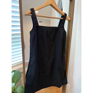 A New Day XS Black Sleeveless Dress Linen Blend Casual Square Neck‎ Pockets